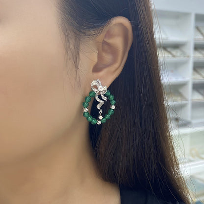 Boucles d'Oreilles Créoles Nœud Argent S925 - Chrysoprase Verte