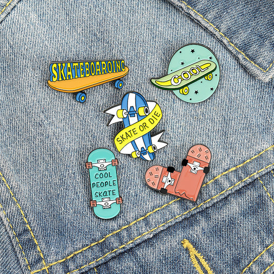 Creative Skateboard Brooch Skateboard Pin Backpack Collar Denim Badge