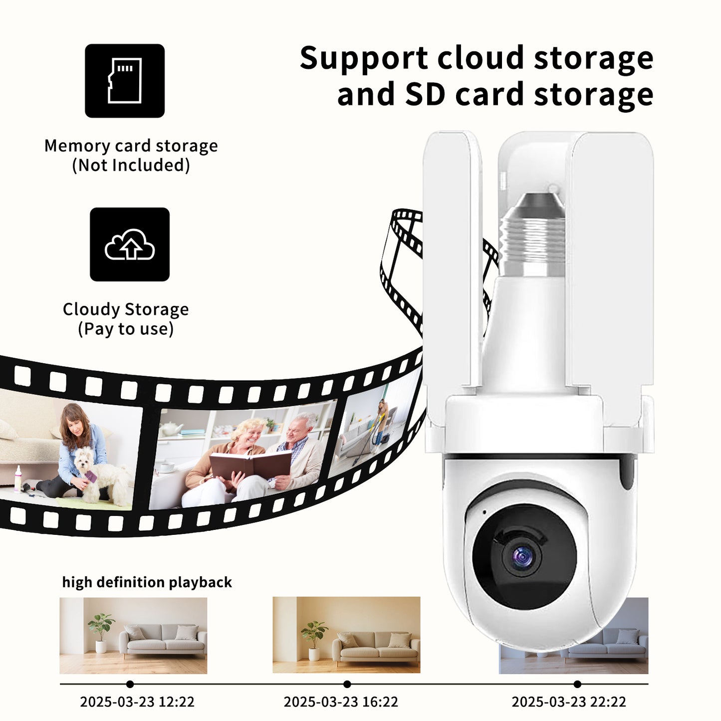 3 - Leaf Fan Light Bulb Security Camera, 1080P HD WiFi Remote Monitor, Easy Inst