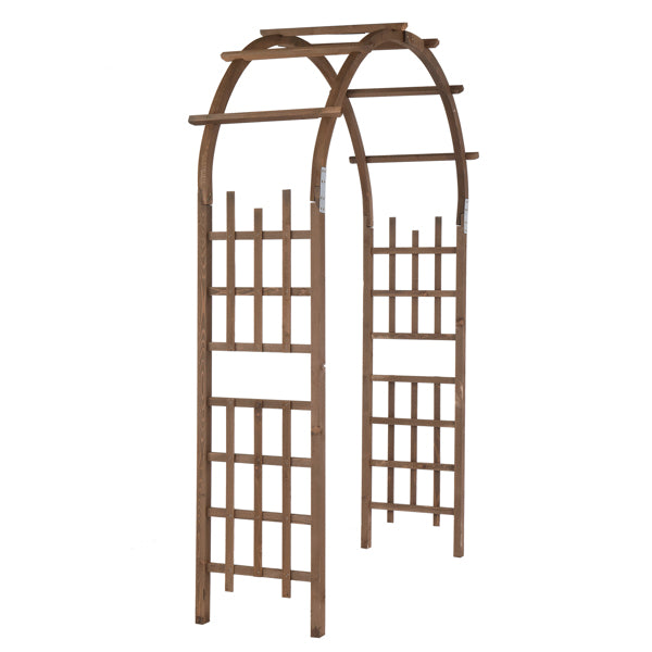 7FT Wooden Garden Arbor, Wedding Arch Backdrop Stand For Ceremony Party, Garden Pergola With Trellis For Climbing Plants, Dark Brown