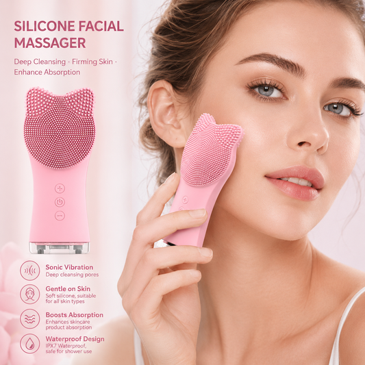 Handheld 2-in-1 Electric Silicone Facial Cleansing Brush, Exfoliator & Massager For Deep Cleansing