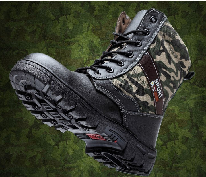 chaussures de sécurité du travail aider camouflage d'hiver haute plus de velours froid chaud confortable anti écrasement ponction preuve chaussures