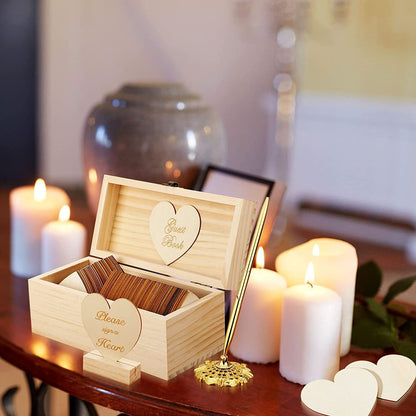 Wooden Heart Guest Book For Wedding Baby Shower Bridal Shower With Pen