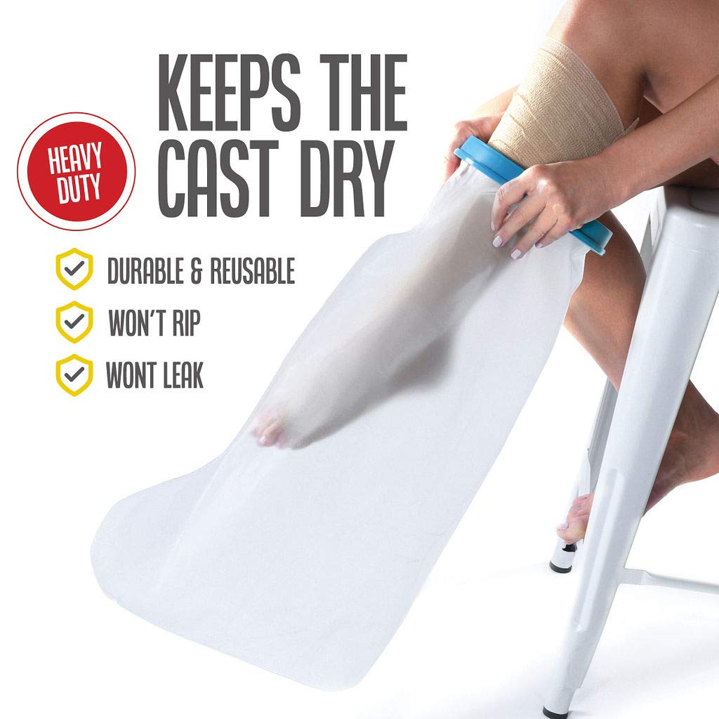 Medical king 100% Waterproof Cast Covers for Shower Leg 2pk Reusable Full Leg Cast Cover for Showering Cast Protector for Shower Leg Adult