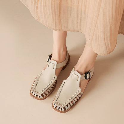 Women's Handmade Oil - Tanned Leather Fisherman Sandals, Cross - Strap Square To
