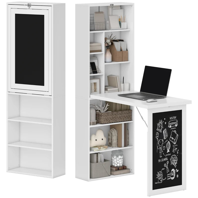 Fold - out Convertible Office Desk, Wall Mount Computer Desk With Blackboard And