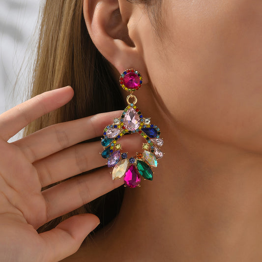 Crystal Wreath Drop Earrings Sparkly Rhinestone Statement Jewelry For Women Wedding Party Prom Festival Daily Wear