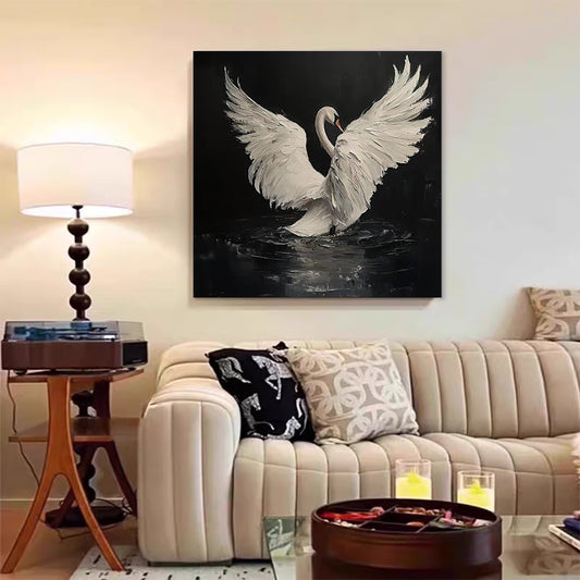 Handmade Abstract Frameless Artwork Canvas Oil Paintings Modern Animal Black Swan Decorative Dining Room Decor Rolled Frameless Unstretched Painting