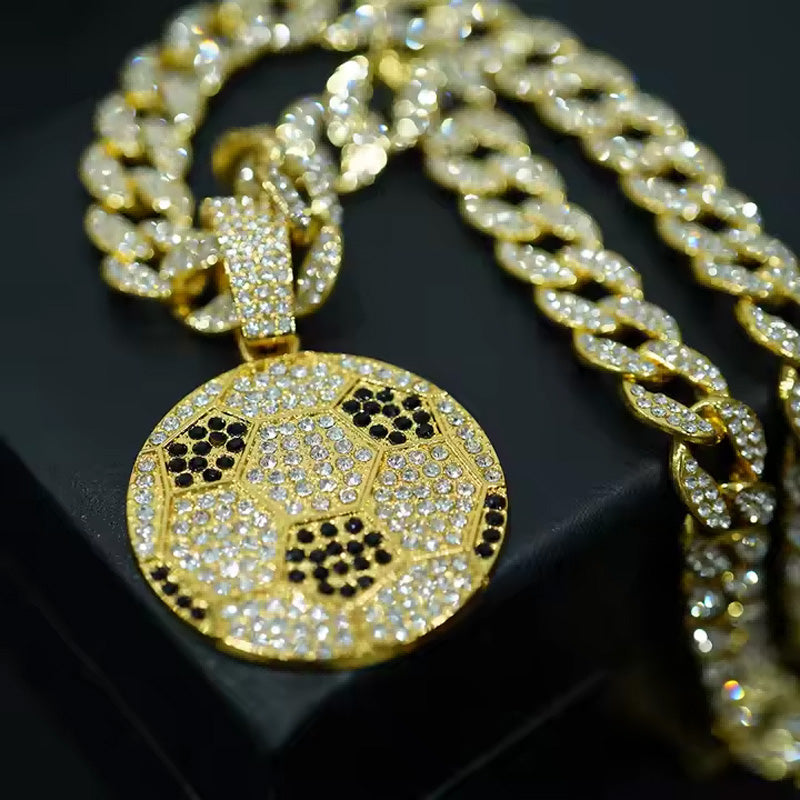 Collier Pendentif Football Chaîne Cubaine Strass