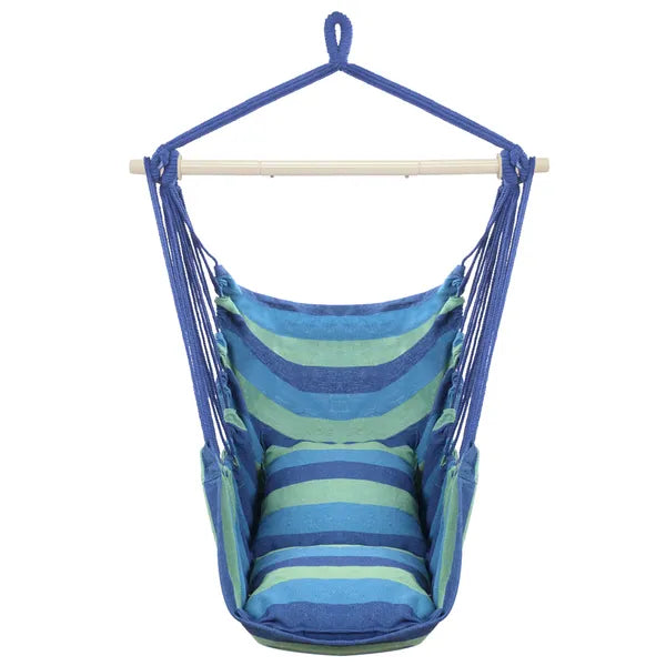 Distinctive Cotton Canvas Hanging Rope Chair With Pillows Blue