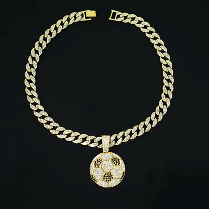 Collier Pendentif Football Chaîne Cubaine Strass