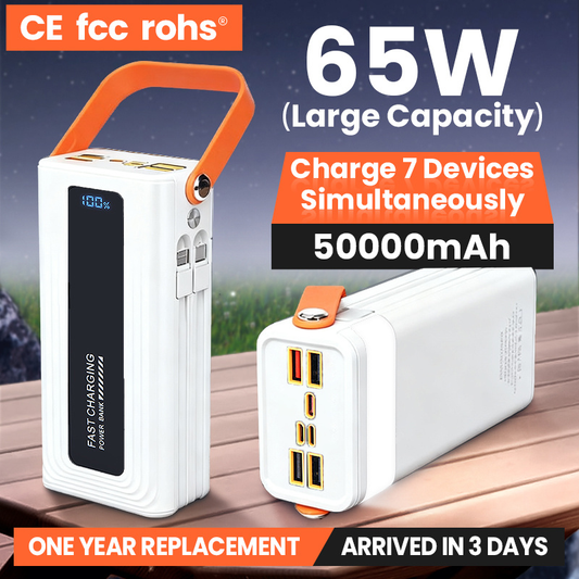 50000mAh Large Capacity Portable Power Bank With Built-in Data Cable