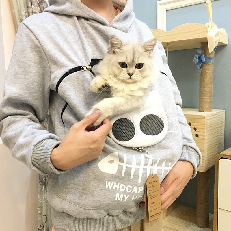Cat Carrier Hoodie - Portable Pet Clothes for Walking, Cuddling, and Carrying Cats or Dogs