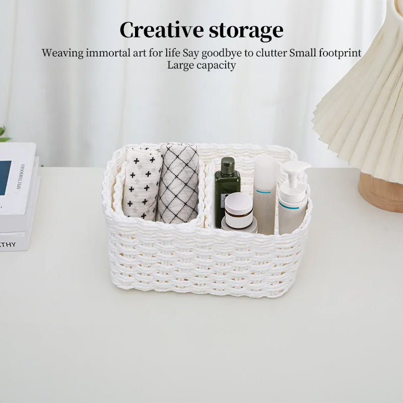 3-Piece Handmade Straw-Woven Paper-Rope Storage Baskets (Decorative & Office Use)