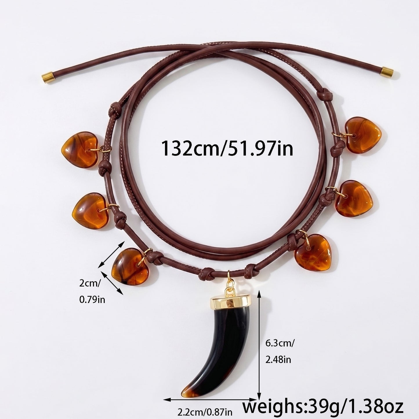 Collier Cordon Cuir Bohème - Pendentif Dent de Loup Résine