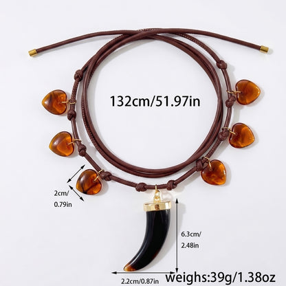 Collier Cordon Cuir Bohème - Pendentif Dent de Loup Résine