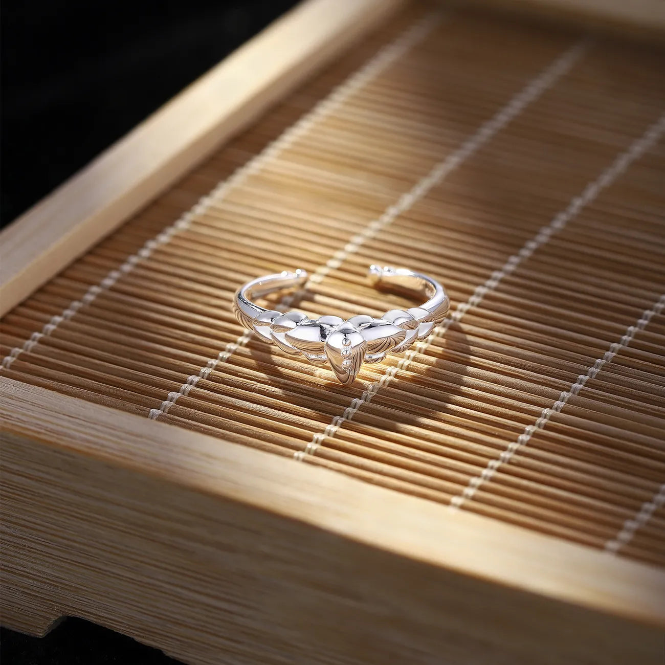 Bague Ouverte Réglable Épi de Blé en Cristal - Style Minimaliste