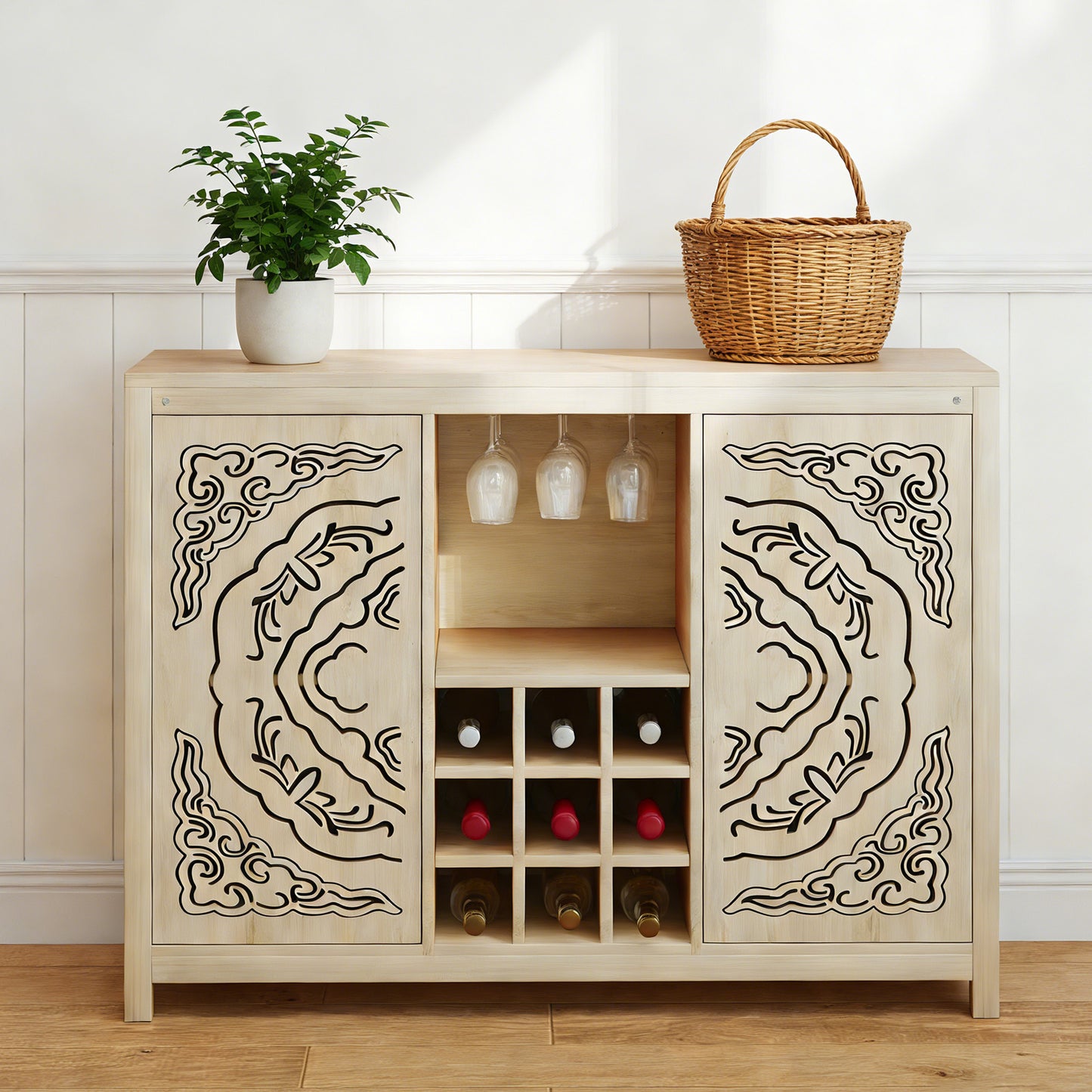 Wine Bar Cabinet With 2 Doors Buffet Storage Liquor Cabinet With Wine Rack And Glass Holder For Living Dining Room Kitchen