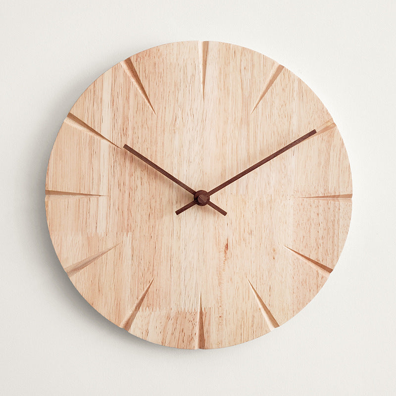 Punch-free Solid Wooden Wall Clock For Home Living Room Decoration