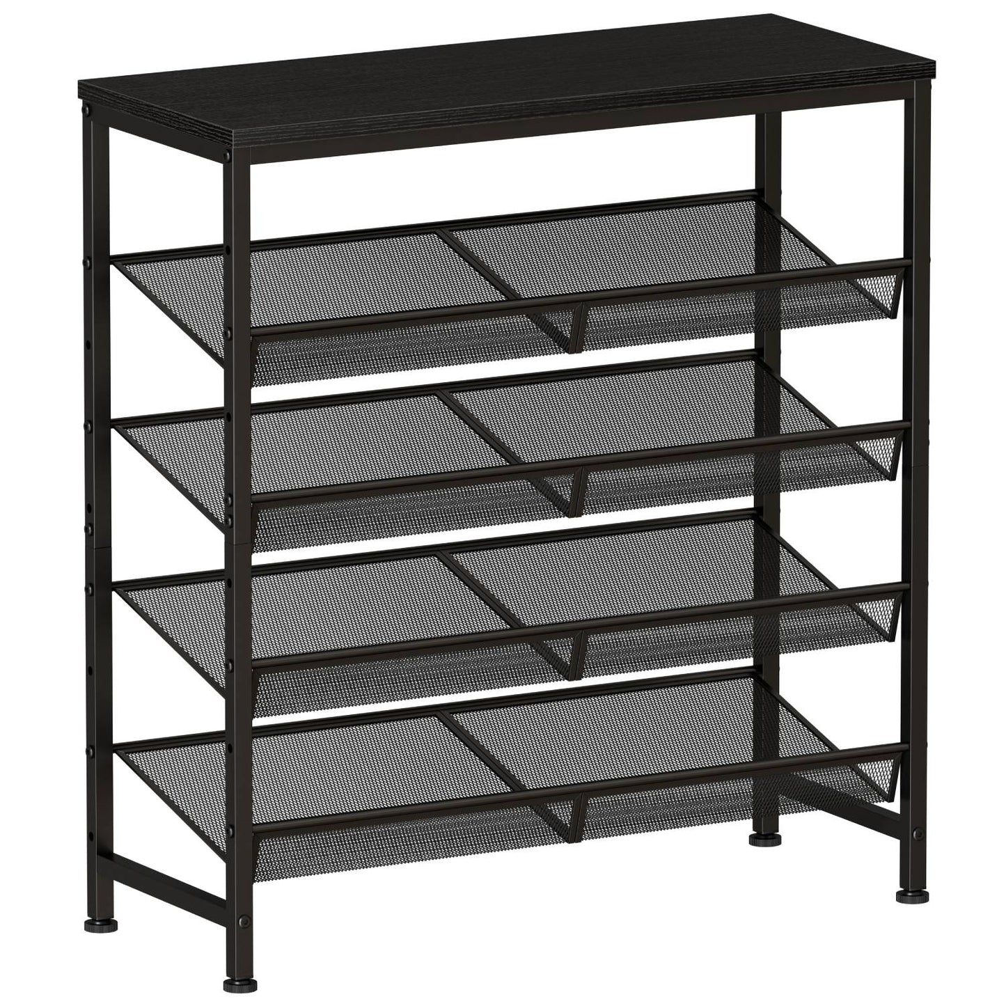 5 Tier Wood Top Shoe Rack, Industrial Storage For Entryway, Small Space Shoe Org