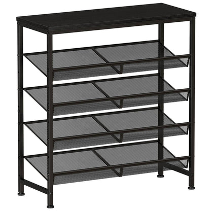 5 Tier Wood Top Shoe Rack, Industrial Storage For Entryway, Small Space Shoe Org