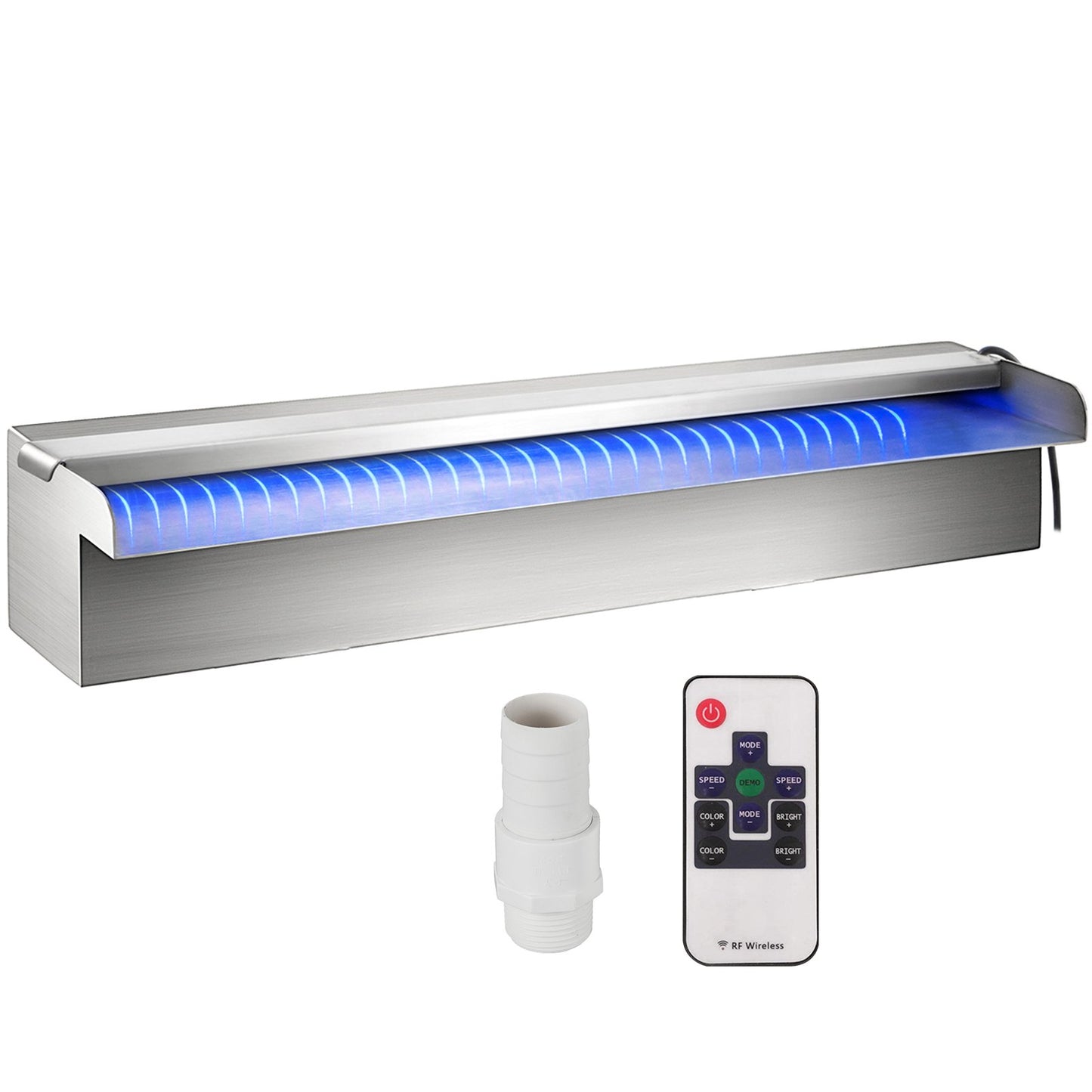 Pool Fountain Stainless Steel Pool Waterfall 11.8\" X 4.5\" X 3.1\"(W X D X H) With LED Strip Light Waterfall Spillway With Pipe Connector Rectangular Garden Outdoor