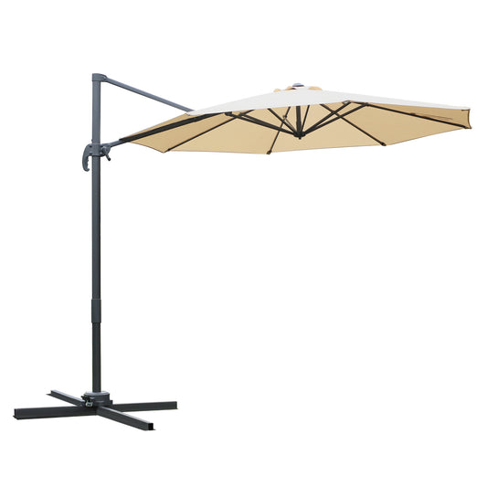Round Umbrella Parasol W/ Tilt 360 Rotation And Hand Crank Cross Base-Beige