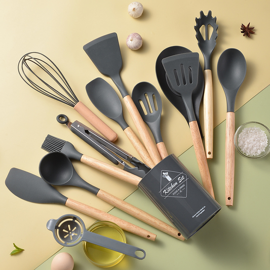 14-Piece Silicone Kitchen Utensils Set Non-stick Cooking Spoon And Baking Tools---Black