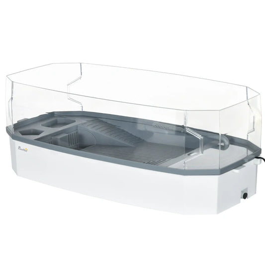 PawHut Turtle Tank Kit, Turtle Aquarium With Basking Platform, Water Pump, Filter Layer Design, Full View Visually Reptile Habitat, Easy To Clean And Change Water, Multi Functional Area
