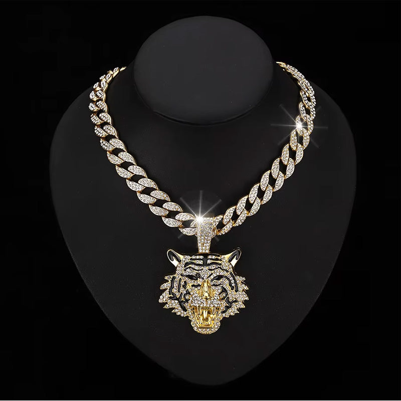 Collier Pendentif Football Tête de Tigre Hip-Hop