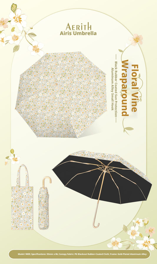 Small curved handle sunny umbrella-lingering flowers and vines-1