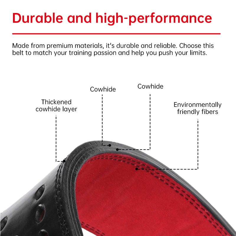 Heavy-Duty Leather Weightlifting Belt - Firm Back Support for Squats & Deadlifts.