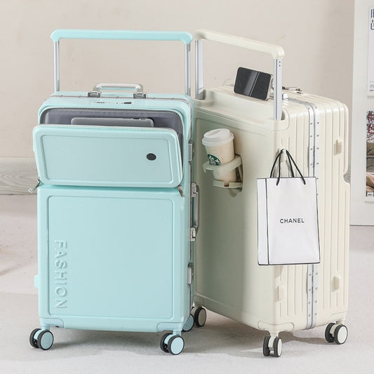 Valise à cadre aluminium à ouverture frontale, grande capacité, coque ABS PC à fermeture éclair, 20 à 28 pouces