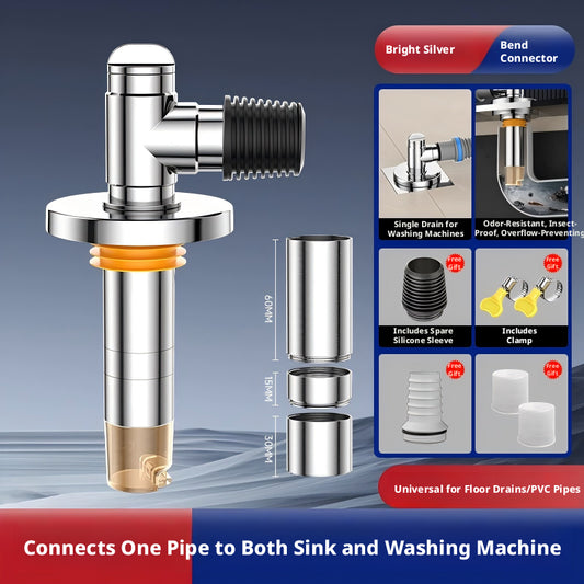 Floor drain and drainage connector-bright silver-304 stainless steel +ABS+ silicone-1 piece