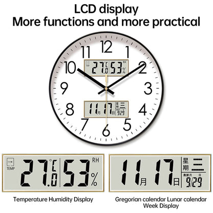 2025 New 10/12/14 - inch Electronic Calendar Wall Clock. Monitors temp & humidity. Dual - display. Mute. Quartz movement.
