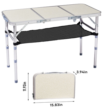 3ft Portable Adjustable Height Aluminum Folding Camping Table With Mesh Storage