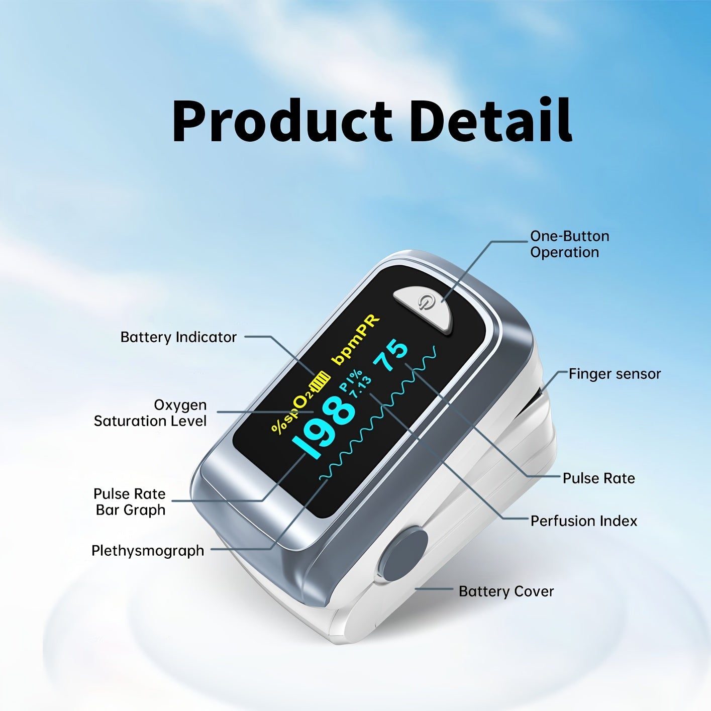 HEALTHTREE Pulse Oximeter Fingertip SpO2 Heart Rate Monitor - Blood Oxygen Saturation Monitor with LCD Display, Battery-Powered (AAA), Compact Design for Home, Travel & Aviation Use, Travel Health Tool, Modern Medical Device,