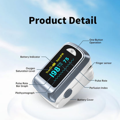 HEALTHTREE Pulse Oximeter Fingertip SpO2 Heart Rate Monitor - Blood Oxygen Saturation Monitor with LCD Display, Battery-Powered (AAA), Compact Design for Home, Travel & Aviation Use, Travel Health Tool, Modern Medical Device,