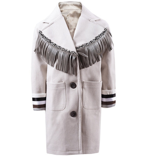 Girls Woolen Long Coat 3-12y Cream Orange Vintage Coat Cute Style