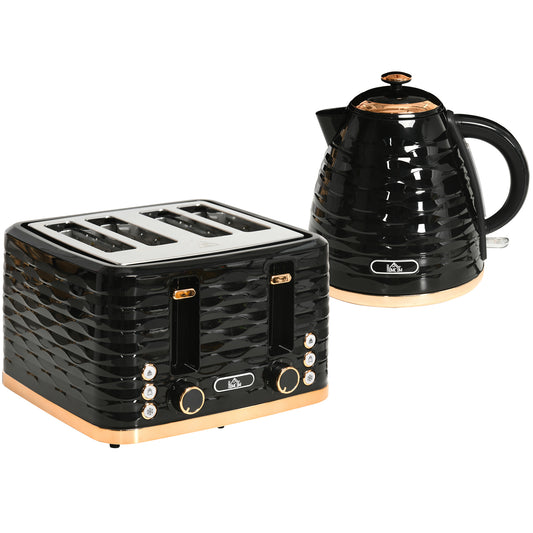 Set bouilloire et grille-pain, bouilloire 3000W 1,7 L ébullition rapide, grille-pain 4 tranches, noir