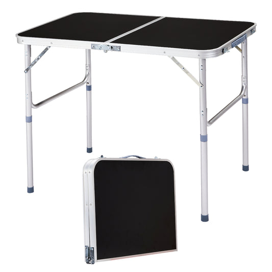 Table pliante en aluminium 90x60 cm, table de camping et pique-nique portable d'extérieur, noir