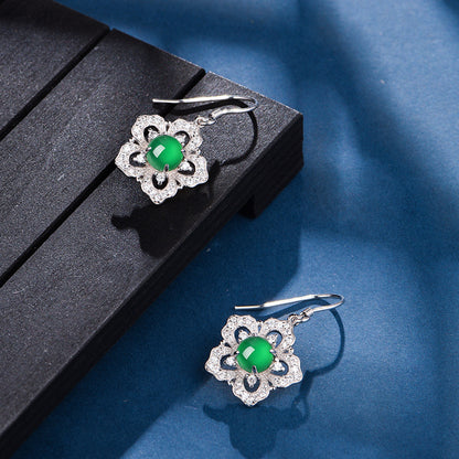 Boucles d'Oreilles Fleur Argent S925 - Chrysoprase Verte 6mm