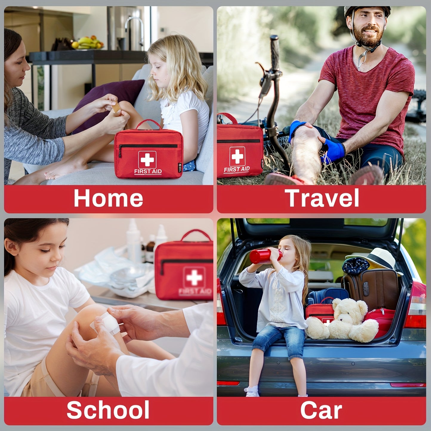 RHINO RESCUTE 240pcs All-in-One First Aid Kit with Portable Case, CPR Mask, Bandages, Gauze Pads, Ice Pack & Splinting Supplies - Heavy-Duty Medical Emergency Kit for Home, School, Office, Camping,, Car & Workplace