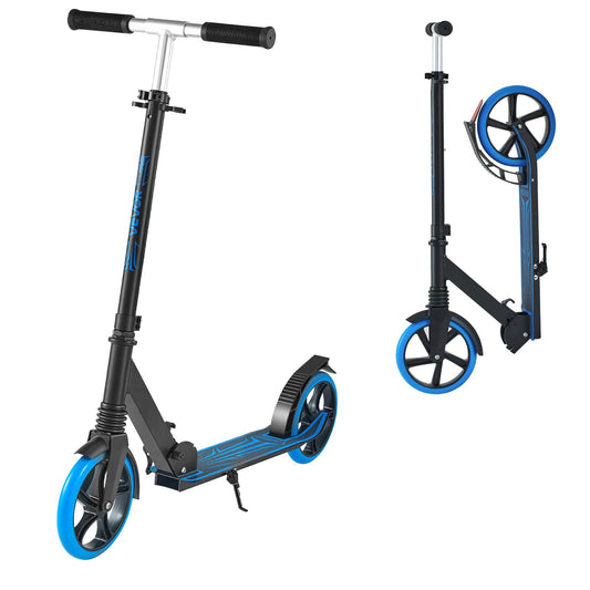 Kick Scooter For Kids Ages 8+, Teens & Adults, 2-Wheel Toddler Scooter With Adjustable Height Handlebar, Wide Anti-Slip Deck, Foldable Lightweight Frame For Boys & Girls Up To 220 Lbs, Blue