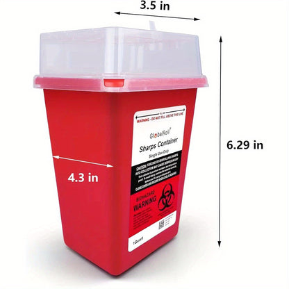 6 Pack GlobalRoll 1 Quart Sharps Containers - Biohazard Needle & Syringe Disposal Containers with Safety Lock, Red/Black Design for Home, Travel, Medical Use - OSHA & FDA Compliant, Sleek Oval Container, Secure Lid Closure, H
