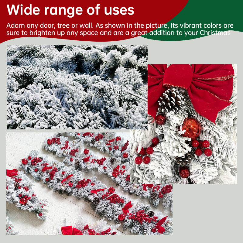 Flocked PVC Christmas Wreath - Artificial Vine Hanging Decor for Home, Door & Tree