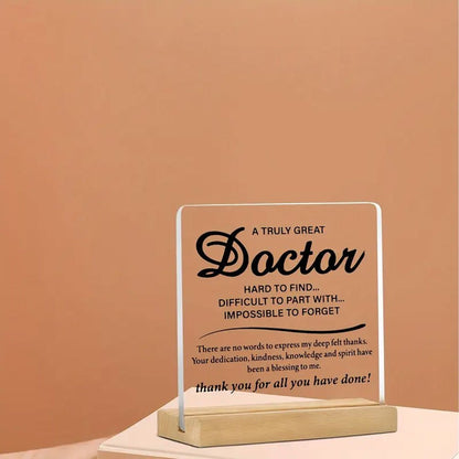 1. Unique Doctor Appreciation Gift - Heartfelt Thank You Acrylic Desk Plaque with Wooden Base, Perfect for Men in Medicine, Ideal for Thanksgiving & Everyday Gratitude, Medical Office Decor
