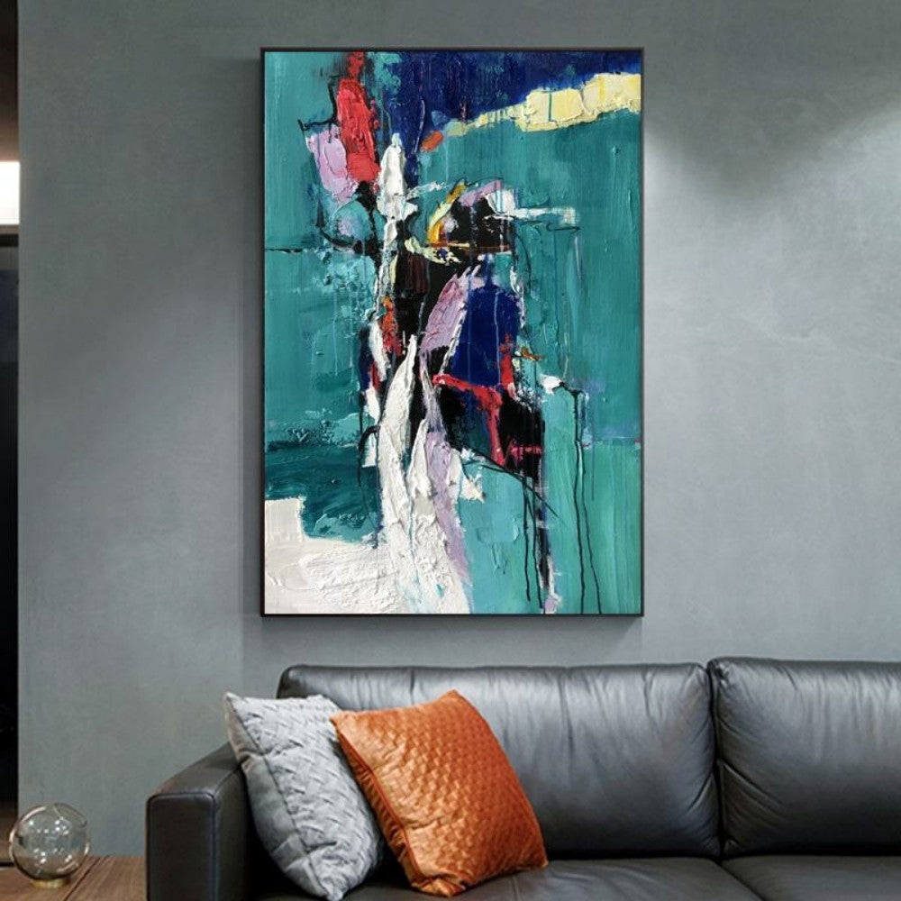 Handmade Oil Painting Canvas Wall Art Decoration Modern Abstract Texture Blue And Green For Home Living Room Decor Entrance Niche Art Installation Rolled Frameless Unstretched Painting