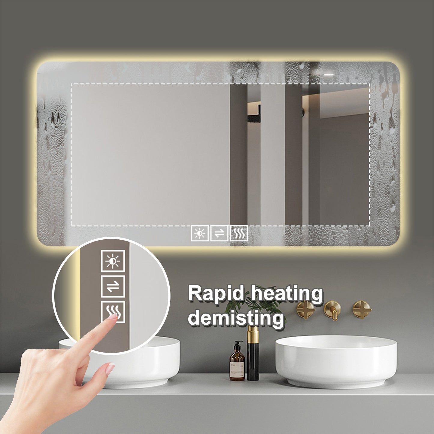Miroir LED 122x61cm 3 Couleurs Dimmable - Anti-corrosion