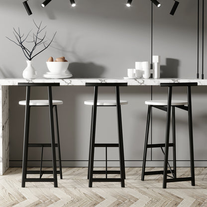 Lot de 3 Tabourets de Bar Métal avec Dossier - Hauteur Comptoir